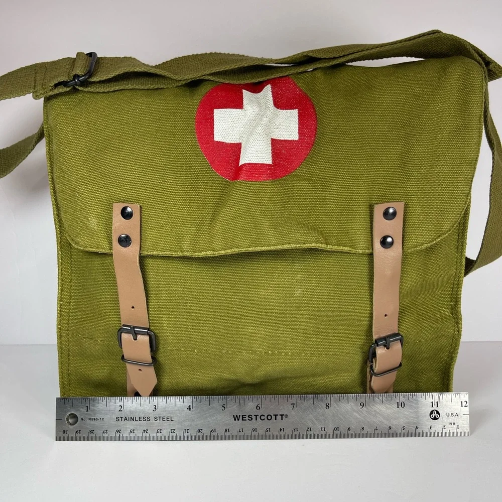 Military vintage-style canvas medic crossbody messenger bag